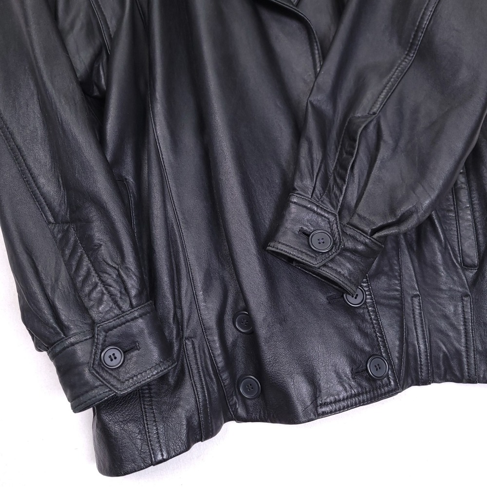 GEORGETOWN Mens Vintage Double Breasted Leather Jacket Black Medium - Picture 4 of 12